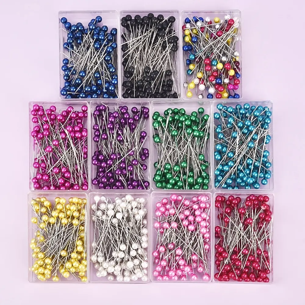 100Pcs/Box 38cm Colorful Round Pearl Head Needles Stitch Straight Push Sewing Pins For Dressmaking DIY Sewing Tools Positioning Sewing Accessories And Supplies Sewing Supplies Sewing Products