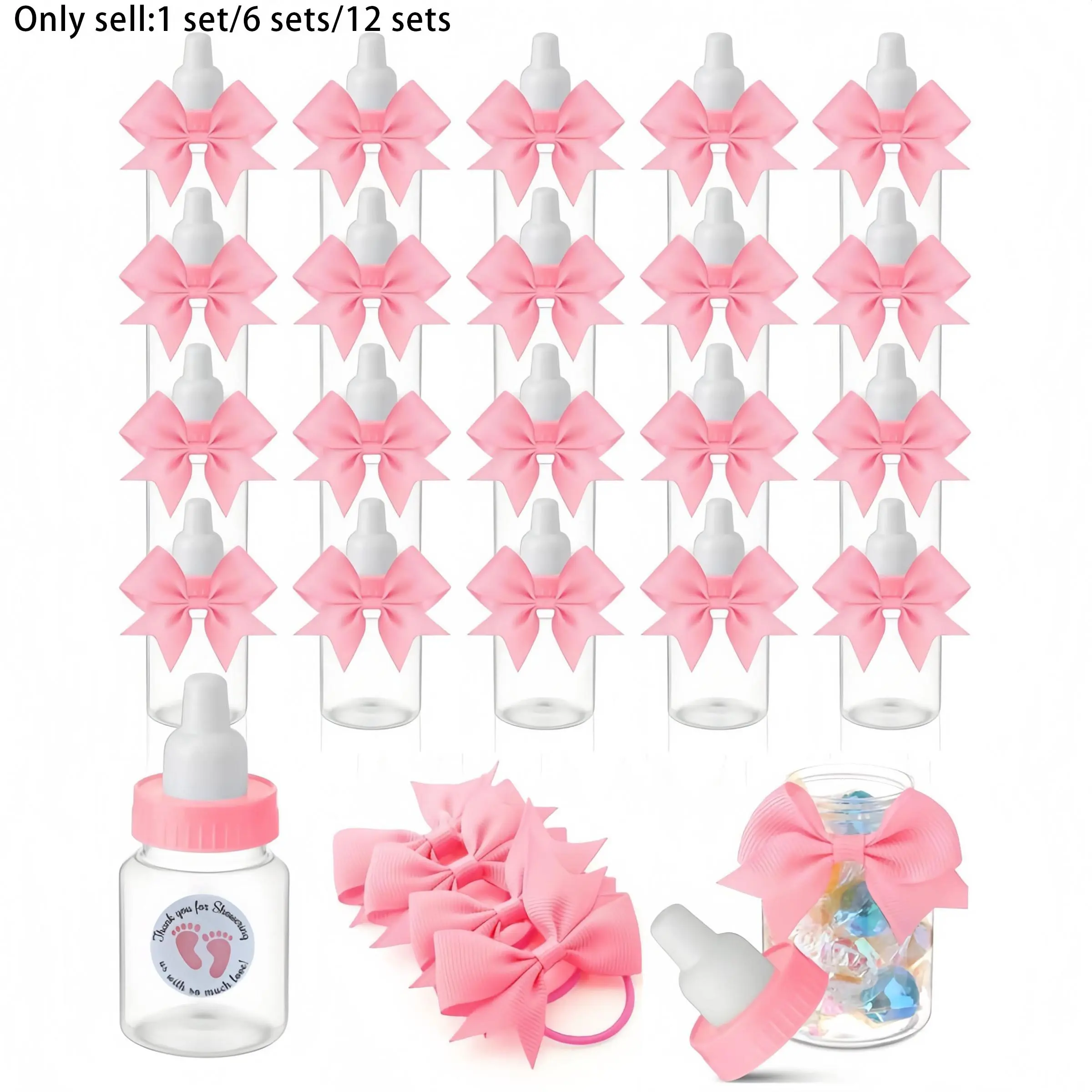 Mini Baby Bottles Set, 1/6/12 Pack, Perfect for Baby Shower Party Favors, Includes Thank You Stickers & Bows, Party Favors Assortment, Party Favor Packs