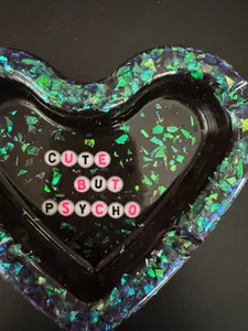 Handmade Heart Shaped Resin Ashtray black with iridescent glitter  - Cute ashtray , Lighter Feel, Unique Artistry Accessory