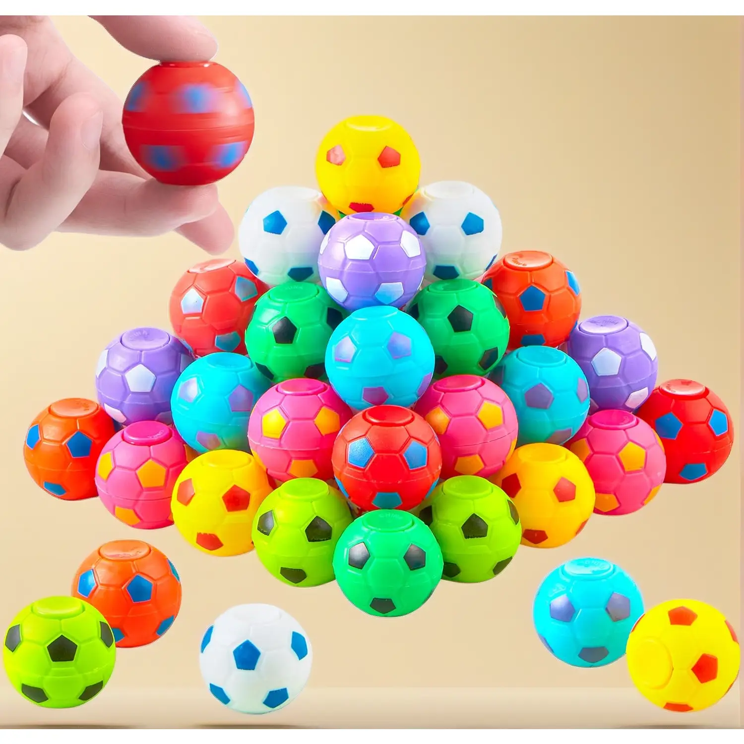 36-Pack Soccer Fidget Spinners for Kids, Bulk Fidget Toys & Stress Balls, Car Interior Stowing-Tidying Accessories, Party Favor Goodie Bag Stuffers