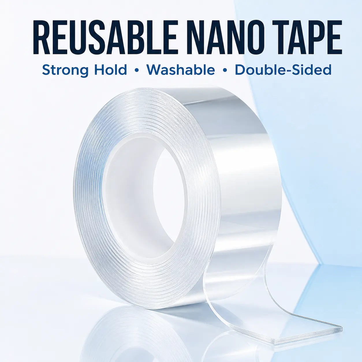Reusable Double-Sided Nano Tape, Washable Clear Mounting Adhesive, Cut-to-Size, 3 m x 3 cm, for Home, Office, Kitchen & Bathroom
