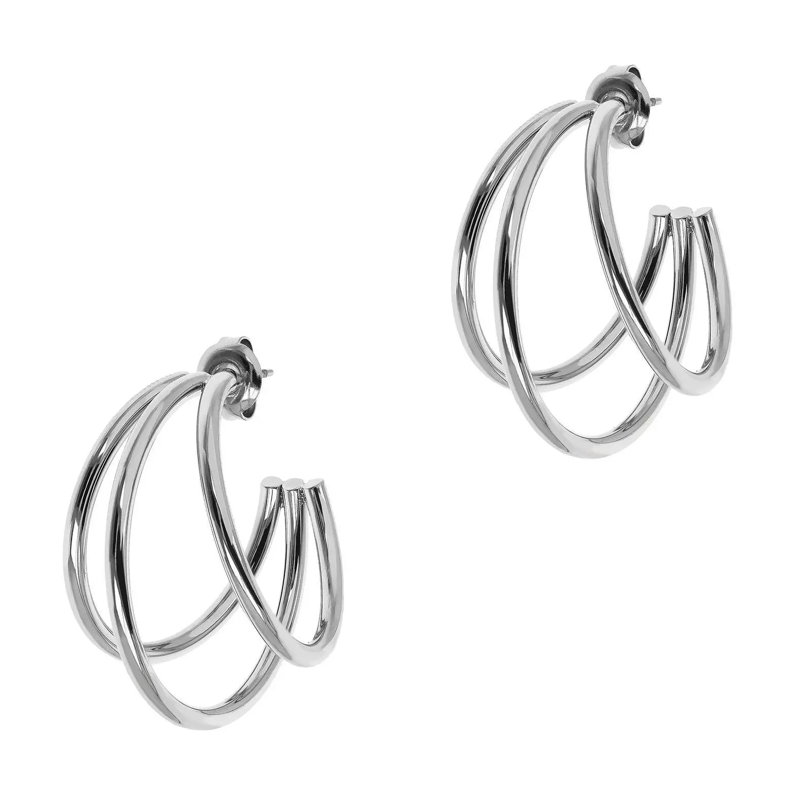 Steel by Design Polished Open Triple Hoop Earrings