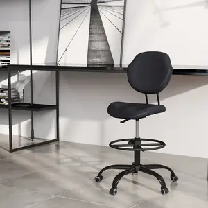 ERMNOIS Drafting Chair with Back Support, Tall/High Desk Rolling Stool with Footrest Ring, Faux Leather Office Chair with Height Adjustable for Standing Desk, Home Office, Bar, Workbench & Kitchen