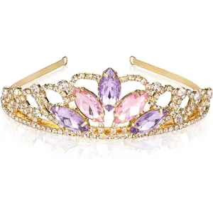 P-CPA02   Rapunzel Tiara Tangled Fans Sparkle Gold Crown Birthday Party Tiara Girls Halloween Dress up Gifts