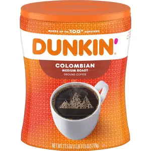 Dunkin' Colombian Medium Roast Ground Coffee For Morning Espresso Premium Arabica Flavor 27.5 oz Canister
