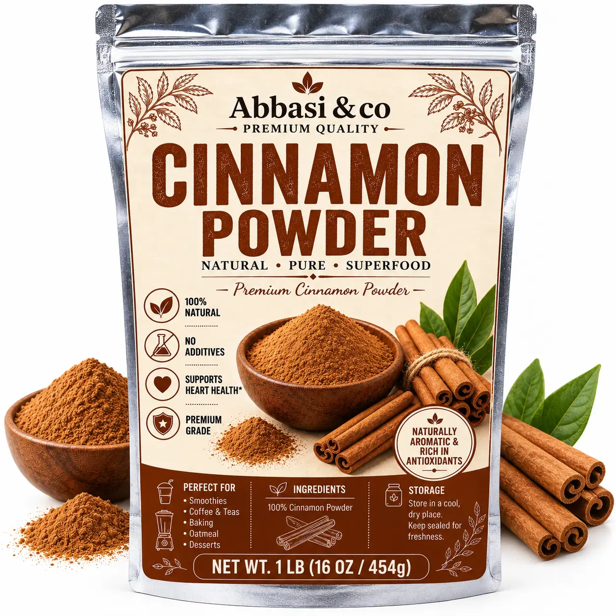 Premium Organic Ceylon Cinnamon Powder  Fine Ground True Cinnamon for Baking, Cooking & Drinks, Vegan Non-GMO & Gluten-Free