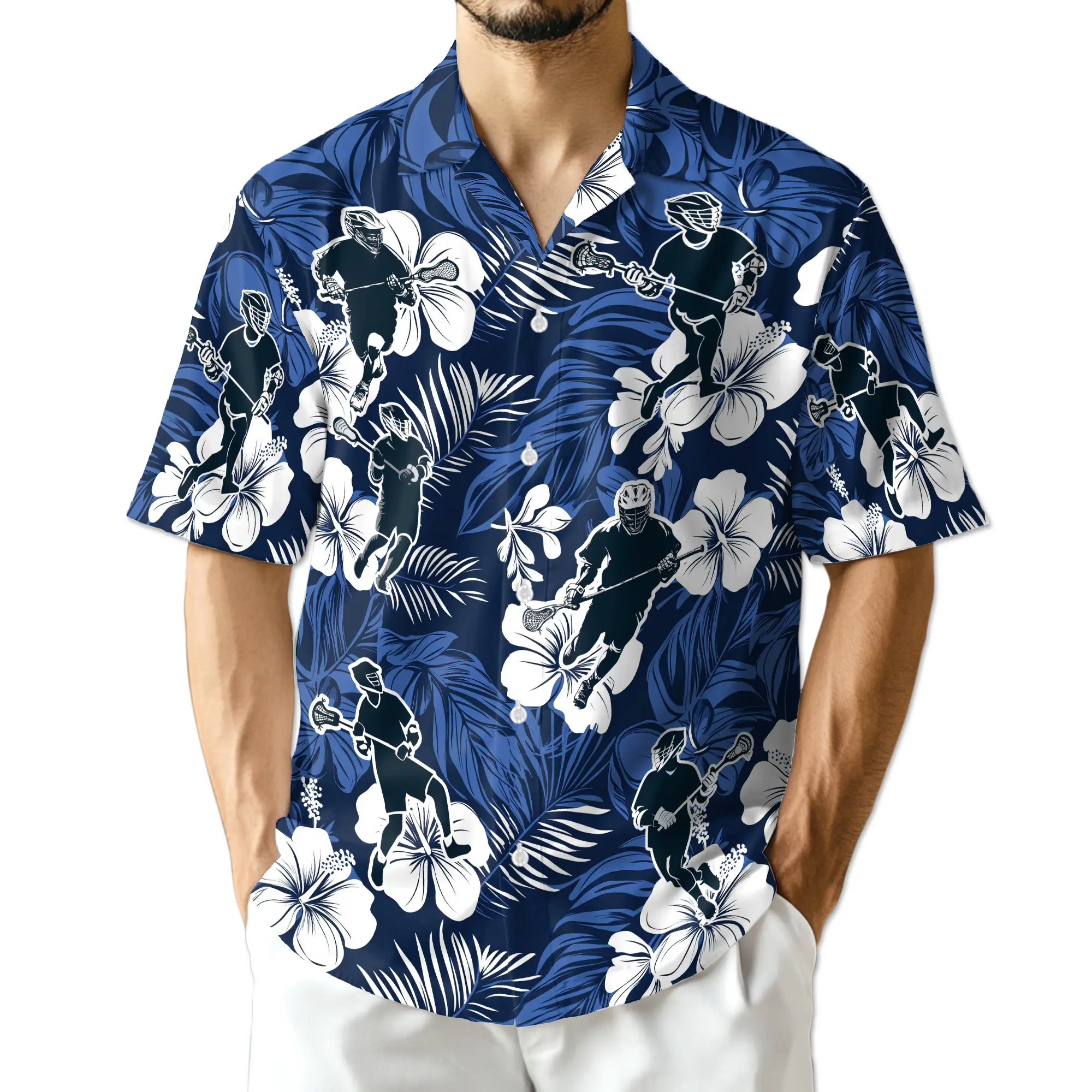 Lacrosse Hawaiian Shirt, Lacrosse Player Aloha Shirt, Sports Tropical Button Down Shirt, Lacrosse Lover Gift, Summer Vacation Shirt
