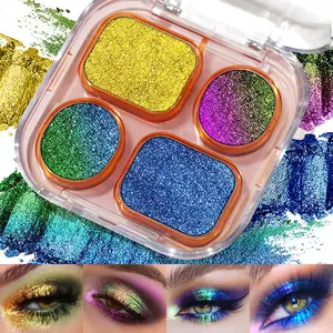 Multichrome Chameleon Eyeshadow Palette Holographic Metallic Glitter Eye Shadow Pallet High Pigmented Creamy Duo Chrome Multidimensional Eye Makeup Kit Ultra Pigmented Comfortable Wear Versatile Ideal for All Occasions Daily Smooth Gift Idea Olive Powder