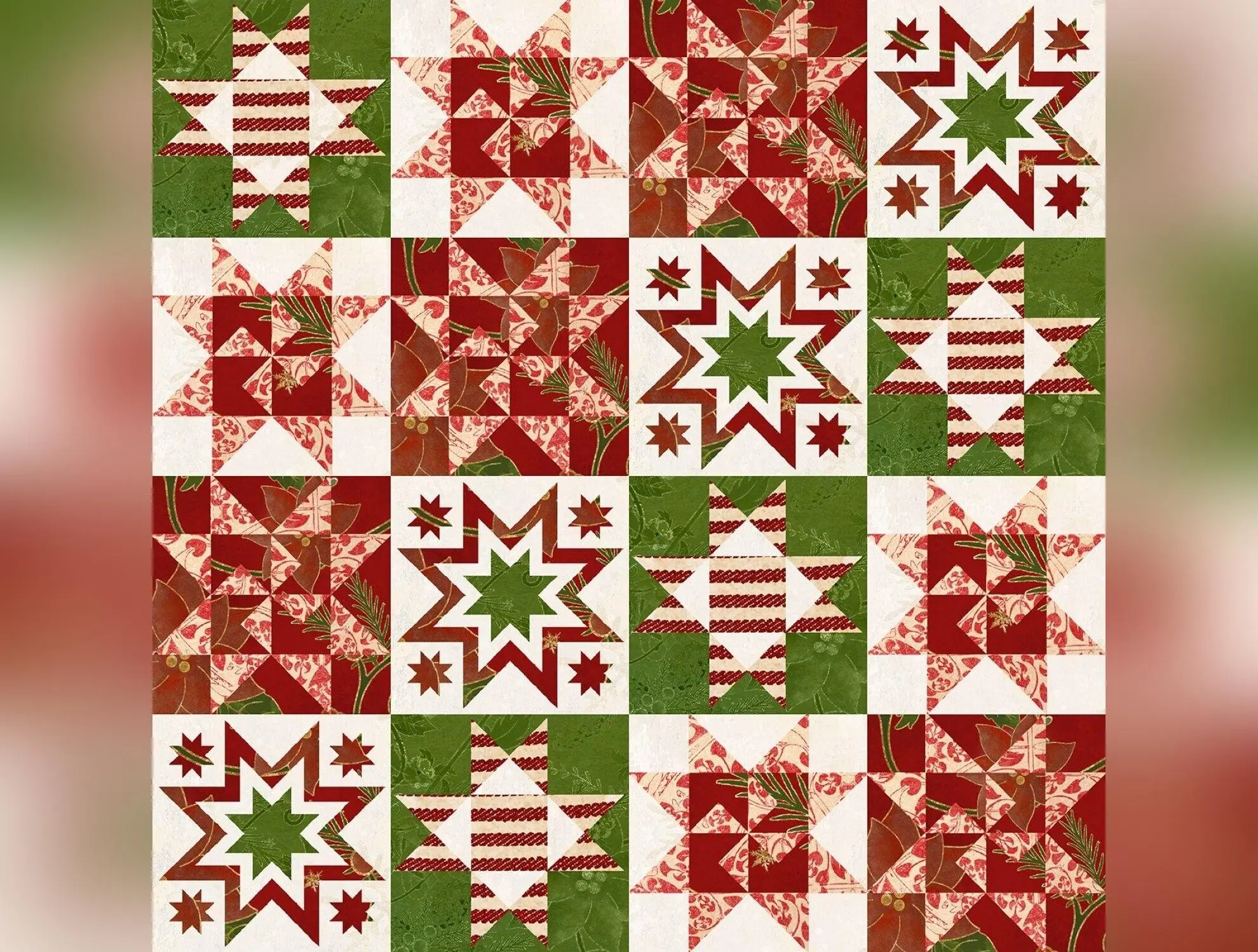 French Countryside Christmas | Quilt Block Patch Multi by Beth Albert for 3 Wishes | 20921-MLT