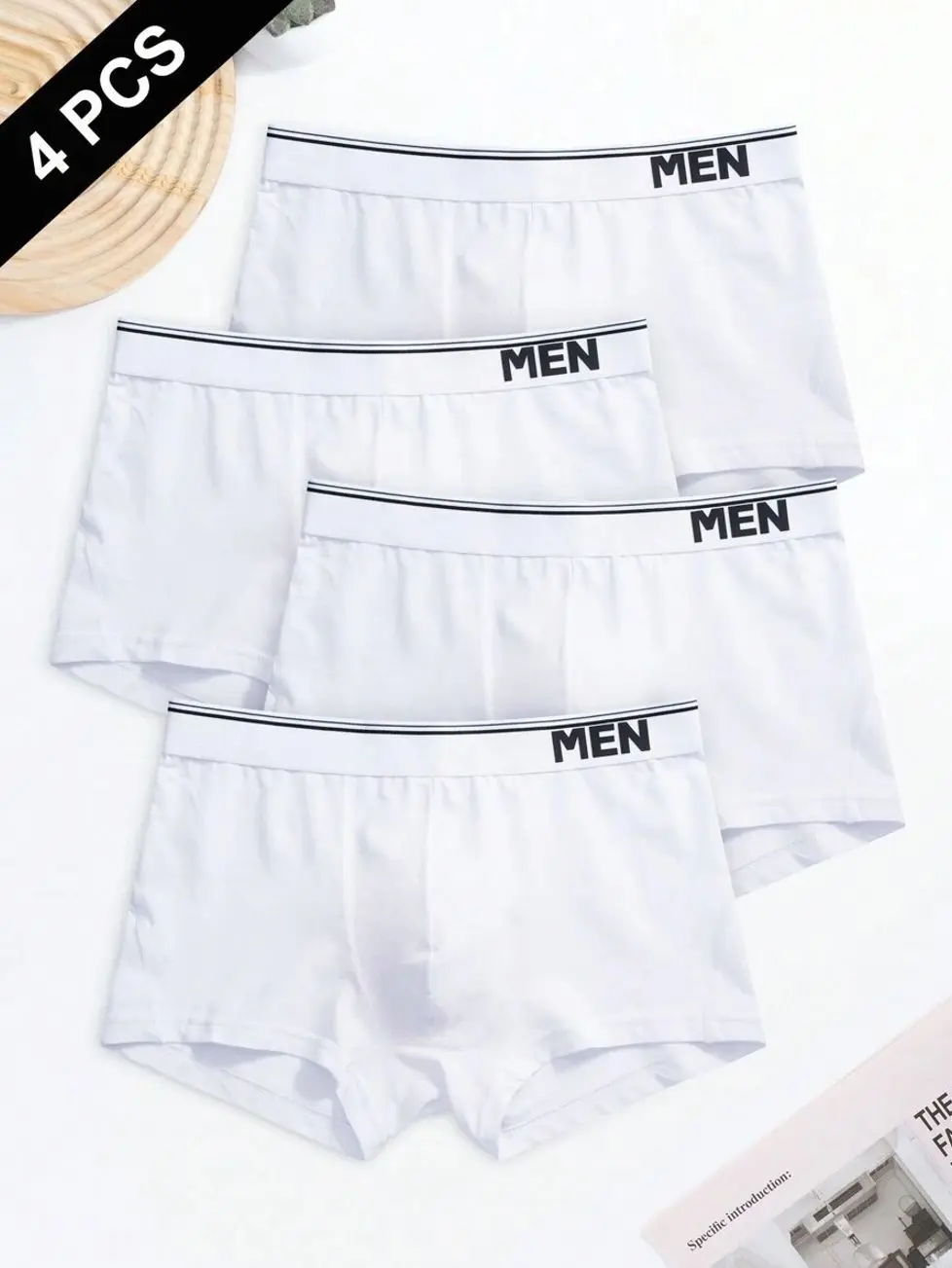 Men's White Boxer Briefs 4-Pack, 100% Cotton Breathable Soft Comfortable Daily Underwear