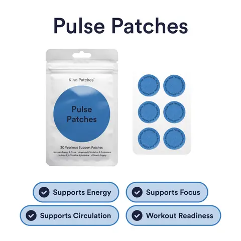 Kind Patches Pulse Patches, 30 Performance Support Patches, Energy & Focus Support, Workout Readiness & Daily Movement Support, Steady Release Formula, Vegan, Natural Ingredient,1 Month Pack