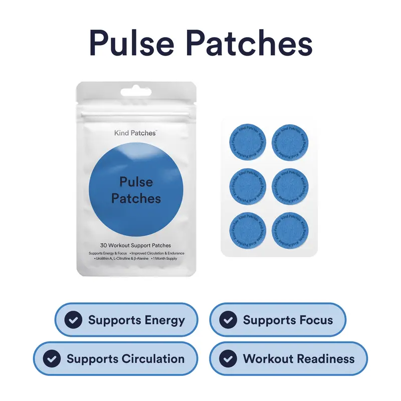 Kind Patches Pulse Patches, 30 Performance Support Patches, Energy & Focus Support, Workout Readiness & Daily Movement Support, Steady Release Formula, Vegan, Natural Ingredient,1 Month Pack