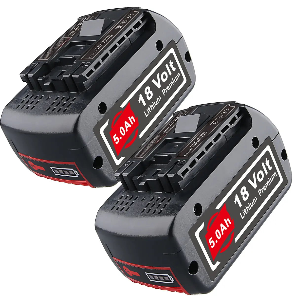 2-Pack 18V 5000mAh (5.0Ah) Lithium Ion 18V Cordless Power Tool Batteries - BAT609 Replacement for Bosch Power Tools (BAT610G, BAT618G, BAT619, BAT621, BAT620) with Continuous Work Capability