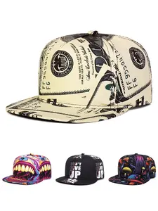 2026 New Fashionable Creative Flat Edge Hat Printed US Dollar Teeth Baseball Hat Street Personalized Hip Hop Hat Daily Commuting Decorative Hat Outdoor Leisure Sports Sunshade Hat Male Female Same Style Skateboarding Hat