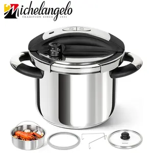 Michelangelo Stainless Steel 3-in-1 Multi-Functional Pressure Cooker, Large Capacity 6 Qt & 8 Qt with Handle and Steam Vent, Kitchen Cookware