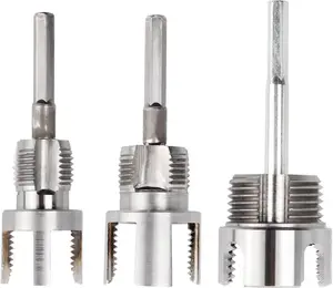 3Pcs PVC Pipe Threader Kit 1/2" 3/4" 1" , Integrated Internal & External Pipe Threading Cutting Tool, Dual-Function Electric Drill Compatible PVC Pipe Threader Kit