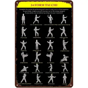 24 Form Tai Chi Vintage Metal Tin Sign,Martial Arts Art Poster Hanging Iron Painting Plaque for Home Garden Bar Home Cafes Office Store Wall Decor 8x12 Inch