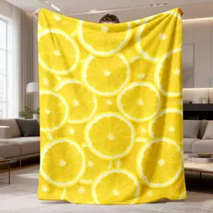 2026 New Flannel Blanket Featuring Lemon Slice Pattern - A Double-Sided Throw with Bright Yellow Lemons, Perfect for All Seasons, Ideal for Sofa, Bed, Or Lunch Breaks, Modern Design, White, Lemon-Themed Decor, Sofa Cover