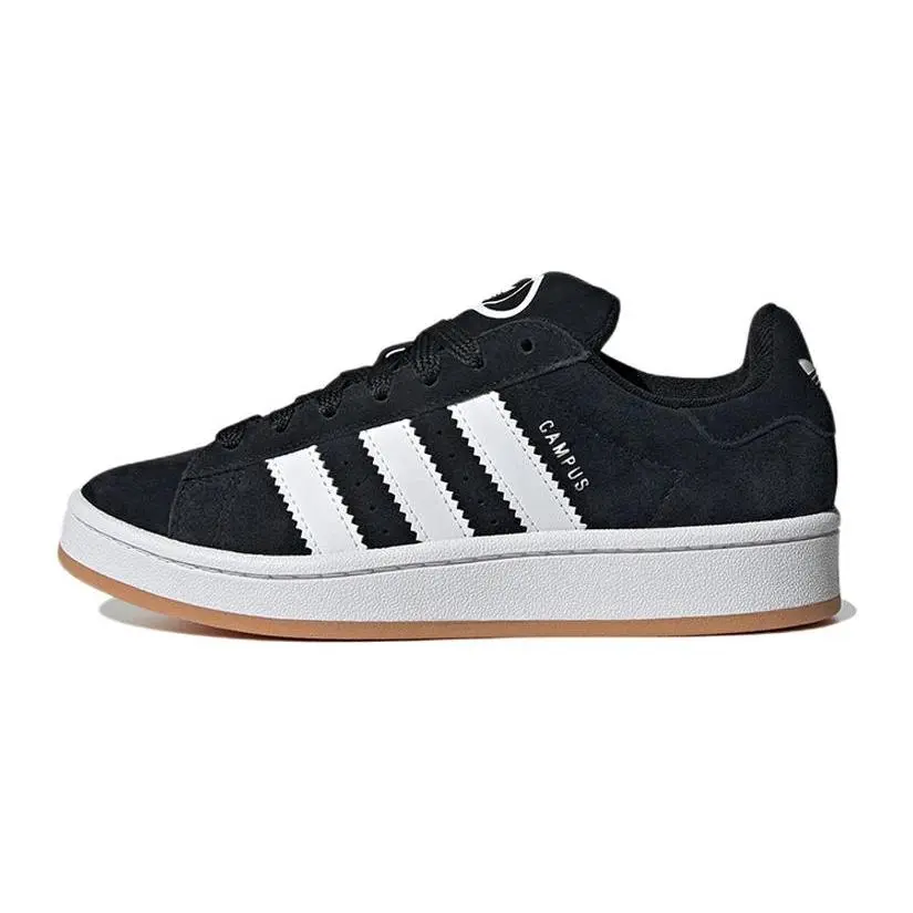 Adidas Kids' Campus 00s Suede Casual Trendy Trainers - Classic Low-Top Sneakers, Gum Sole, Black/White, Laces, New, No Heel, All-Season Casual Wear, HQ6638