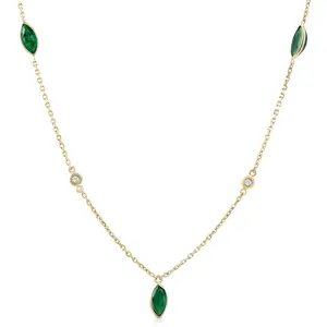3/4 Ct tdw Marquise Emerald & Diamond By The Yard 18" Necklace