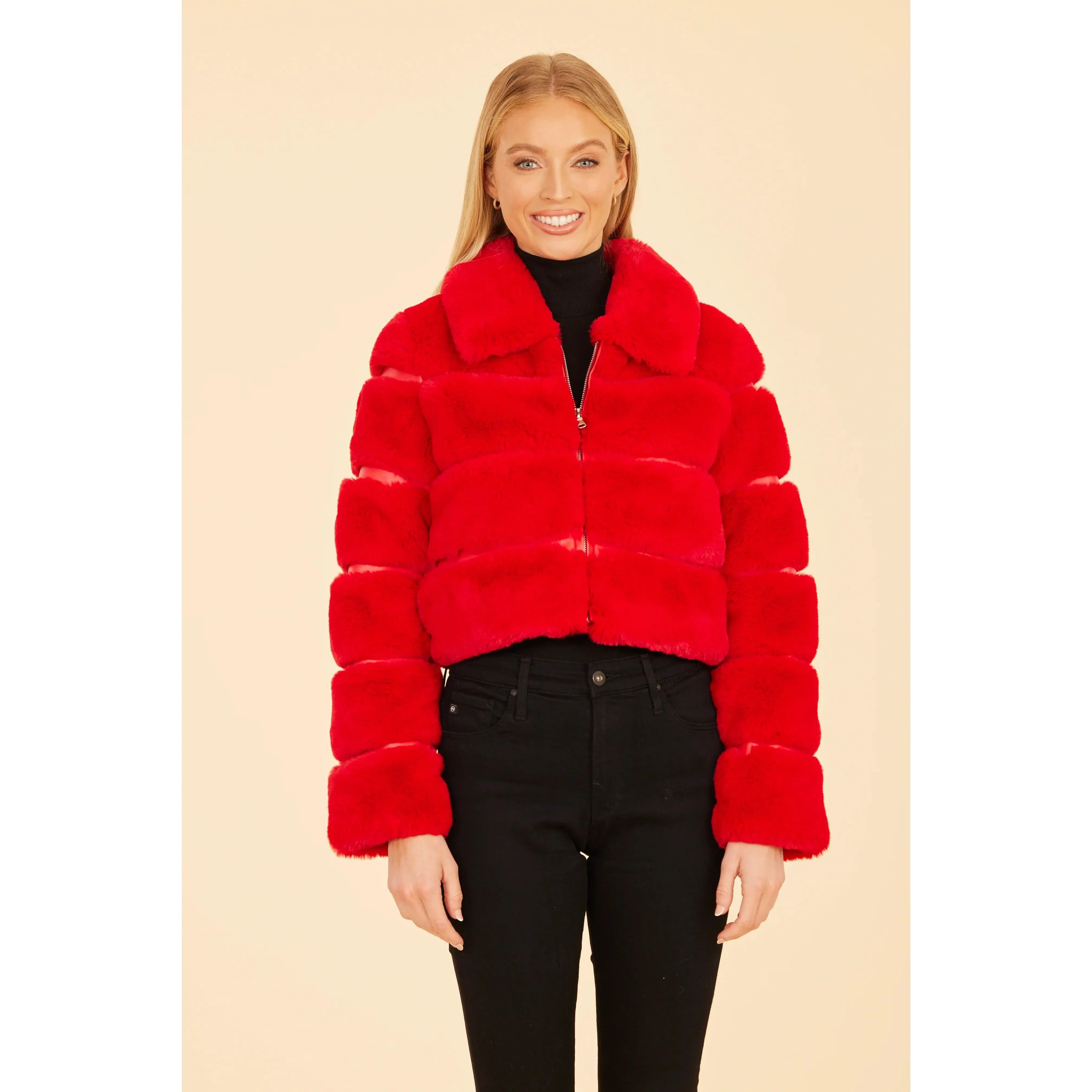 Dolce Cabo Paneled Faux Fur Cropped Jacket 75521