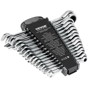 VEVOR Combination Wrench Set, 16-Piece Ratcheting Wrench Set with Organizer Rack, Cr-V Steel Wrench Set Metric 8 mm to 24 mm, Ideal for General Household, Garage, Workshop, Auto Repairs, Emergency