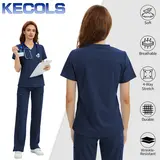 Kecols Scrub Tops for Women - V-Neck with 2 Pockets, Soft 4-Way Stretch, Anti-Wrinkle & Easy Care for Medical Uniforms Workwear Clothes Womenswear Minimalist