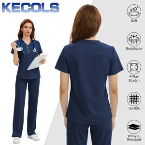 Kecols Scrub Tops for Women - V-Neck with 2 Pockets, Soft 4-Way Stretch, Anti-Wrinkle & Easy Care for Medical Uniforms