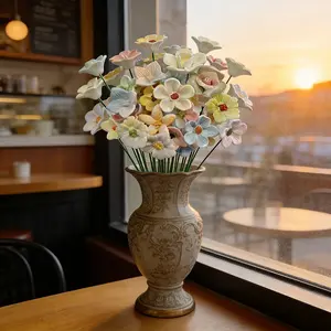Vintage Ceramic Flower Decor Set, Handmade Ceramic Flowers, Floral Vase Arrangements, Trendy Coffee Shop Decoration, Random 10 Pieces