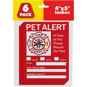 Pet Alert Safety Fire Rescue Stickers - 6 Pack - Save Our Pets Emergency Pet Inside Decal - in Case of Emergency Danger Pet in House Home Window Door Sign