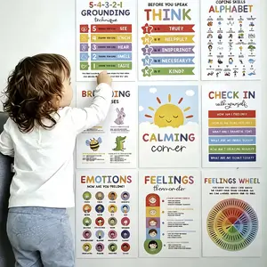 12Pcs Mental Health Posters for Classroom Calm Down Corner, Emotional Regulation Coping Skills Posters, Grounding Techniques Wall Art, School Counselor Therapy Office Decor, Social Emotional Learning SEL Posters for Kids Teens Home Bedroom Decor