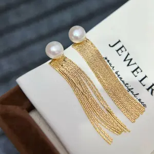 Natural freshwater pearl tassel beach style ear studs (one set for three wears)
