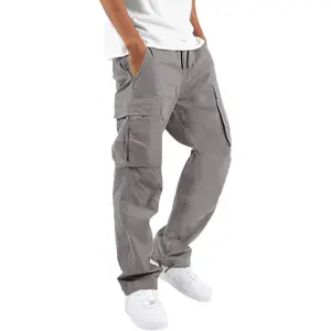 HUNGSON Mens Cargo Pants Drawstring Casual Hiking Pants Joggers Athletic Trousers Cotton Loose Straight Sweatpants for Men