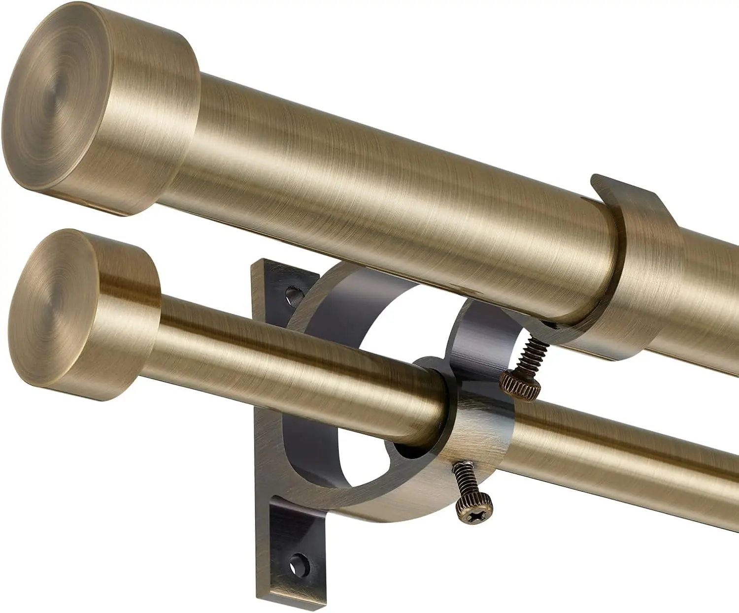 Double Blackout Curtain Rods 72 to 144 Inches (6-12 Feet), 1-Inch Front and 5/8-Inch Back Adjustable End Cap Double Window Drapery Rod for Drapes and Curtains, Antique Bronze