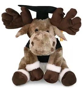 DOLLIBU 10.5" Forest Floppy Moose Plush Graduation Toy - Super Soft Polyester Stuffed Animal, Removable Hat