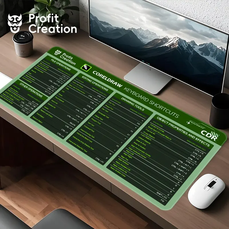 CorelDRAW Shortcuts Key Mouse Pad Creative CDR Keyboard Shortcut Pattern Large Mousepad Modern Green and Grey Gaming Mouse Pads Desk Decor for Home Office Designer