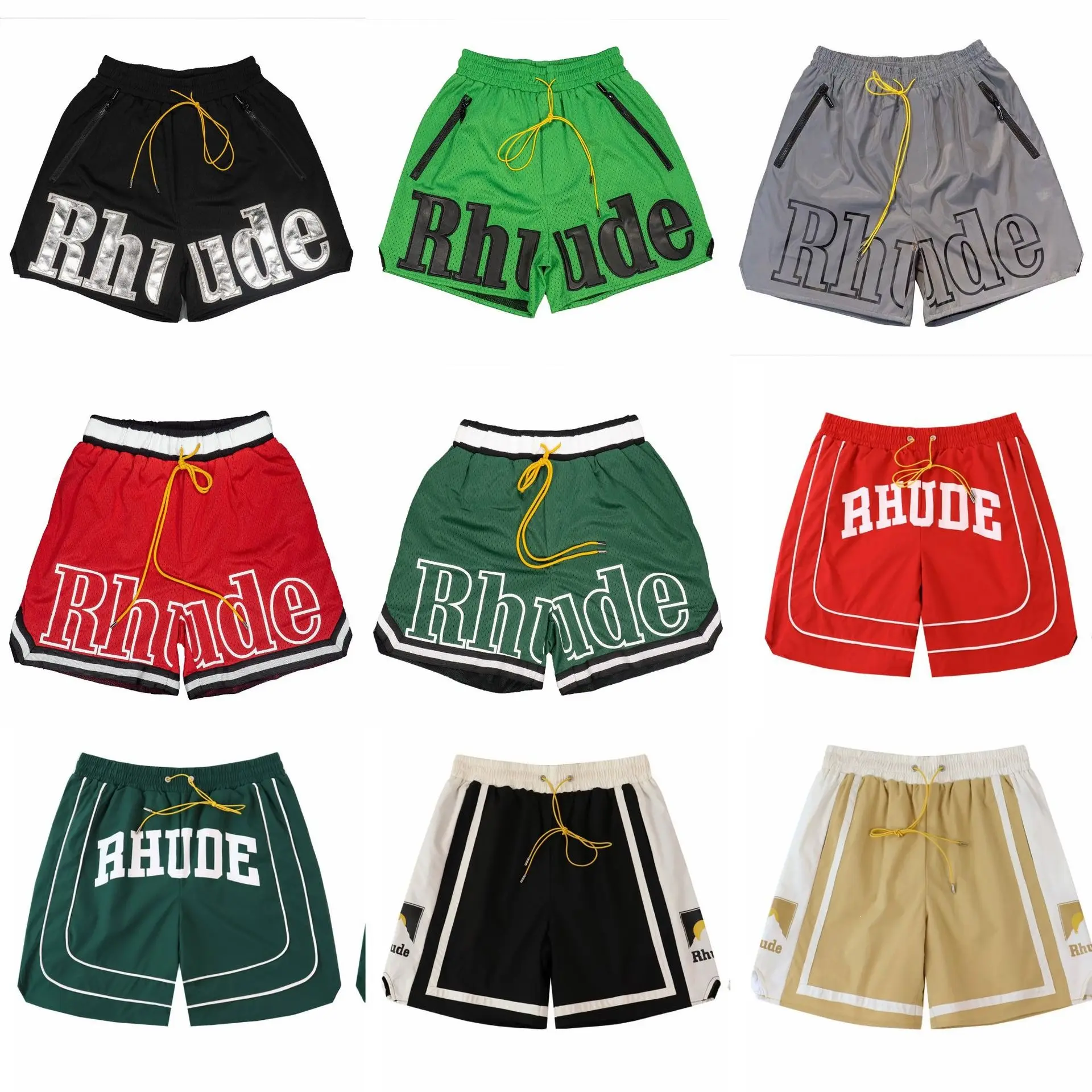 Rhude 3M Reflective Letter Logo Printed Shorts, Unisex Casual Athletic Cropped Shorts, American Streetwear Brand
