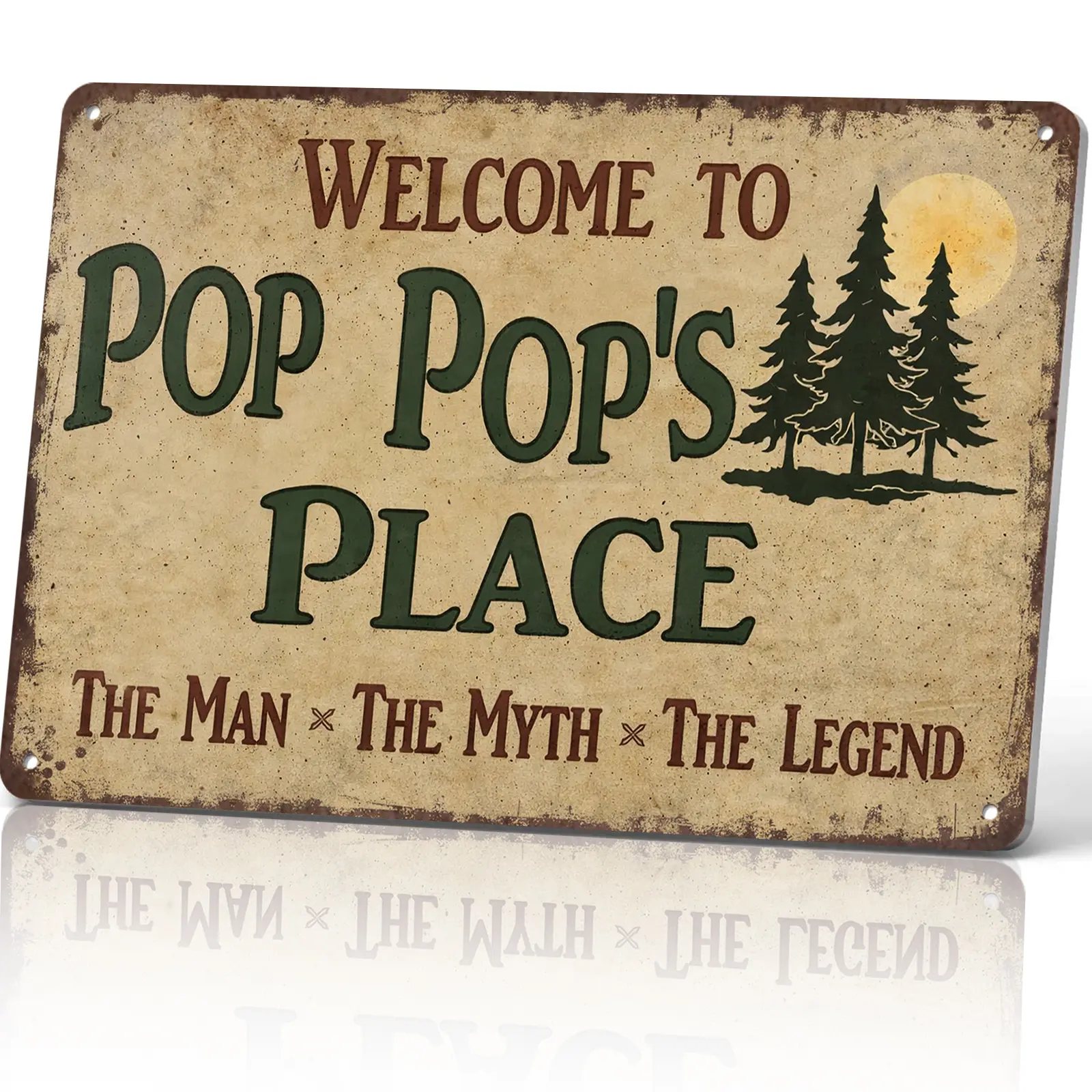 Welcome To Pop Pop's Place The Man The Myth The Legend 12x8 Inch Aluminum Metal Sign - Custom Grandpa Wall Decor for Home, Man Cave, Garage, Porch - Personalized Rustic Tin Sign Gift for Pop Pop & Grandparents