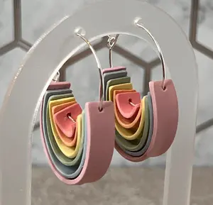 Ribbon Style #1 Rainbow Polymer Clay Earrings - Lightweight Hypoallergenic Handcrafted Jewelry for Everyday Wear Unisex Artistry in Every Detail