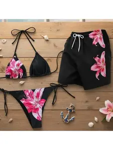 Matching Swimwear Set for Couples - Bra Bikini & Men's Beach Shorts, Stylish for Summer Vacation Gift For Him and Her #coupleswimwear#coupleoutfits