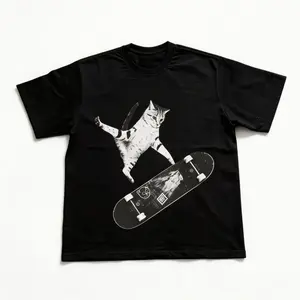 Skateboarding Cat Graphic Tee Vintage Y2k Grunge Emo Style Unisex T Shirt For Men Women Streetwear Gothic Scene Animal Lover Gift Idea Amity Affliction Aesthetic Clothes