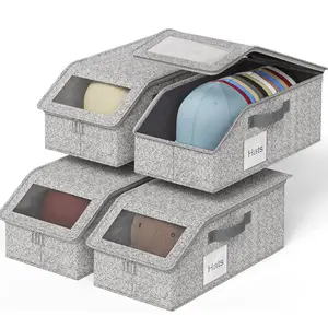 Stackable Baseball Cap Storage Box, Holds Up to 24 Hats, Durable Foldable Cardboard Hat Organizer, Dustproof Large Capacity Cap Storage Bin, Closet Organizer for Men Women, Space Saving Home Bedroom Wardrobe Storage