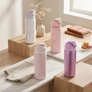 Insulated Stainless Steel Water Bottle Owala FreeSip Model Leak Proof Built In Straw Free Double Wall Cute Pastel Bow Design Travel Tumbler Gift for Her