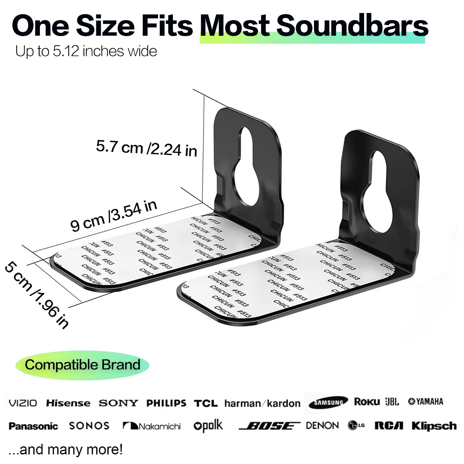 Universal Soundbar Wall Mount Bracket, Mounting Bracket, Metal, Compatible with Samsung, Sony, Lg, Bose, Roku, Strong Load Capacity, Shelf Design, Fits Up to 3.5 Inches, Universal Speaker Stands