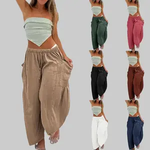 Women‘s Wide Leg Pants Casual Loose Beach Palazzo Harem Pants with Pockets Boho Style Summer Modest Clothing Trouser 2025 Trendy Outfit Plus size Outdoorfun Baggy Summertok dealsforyoudays Chic