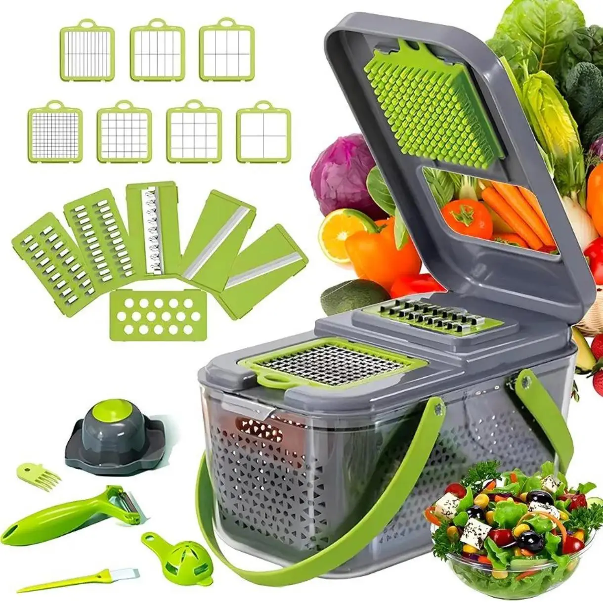 Vegetable Chopper Food Slicer Pro | 22 Pc with 13 Interchangeable Blades MultiFuctional Kitchen Gadgets for Onion, Veggie, Cheese Grater, Vegetables C