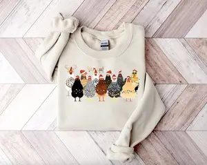 Vintage Сute Christmas Chickens Shirt/Sweatshirt/Hoodie, Retro Crewneck, Gift For Xmas, Cotton, Womenswear Tops