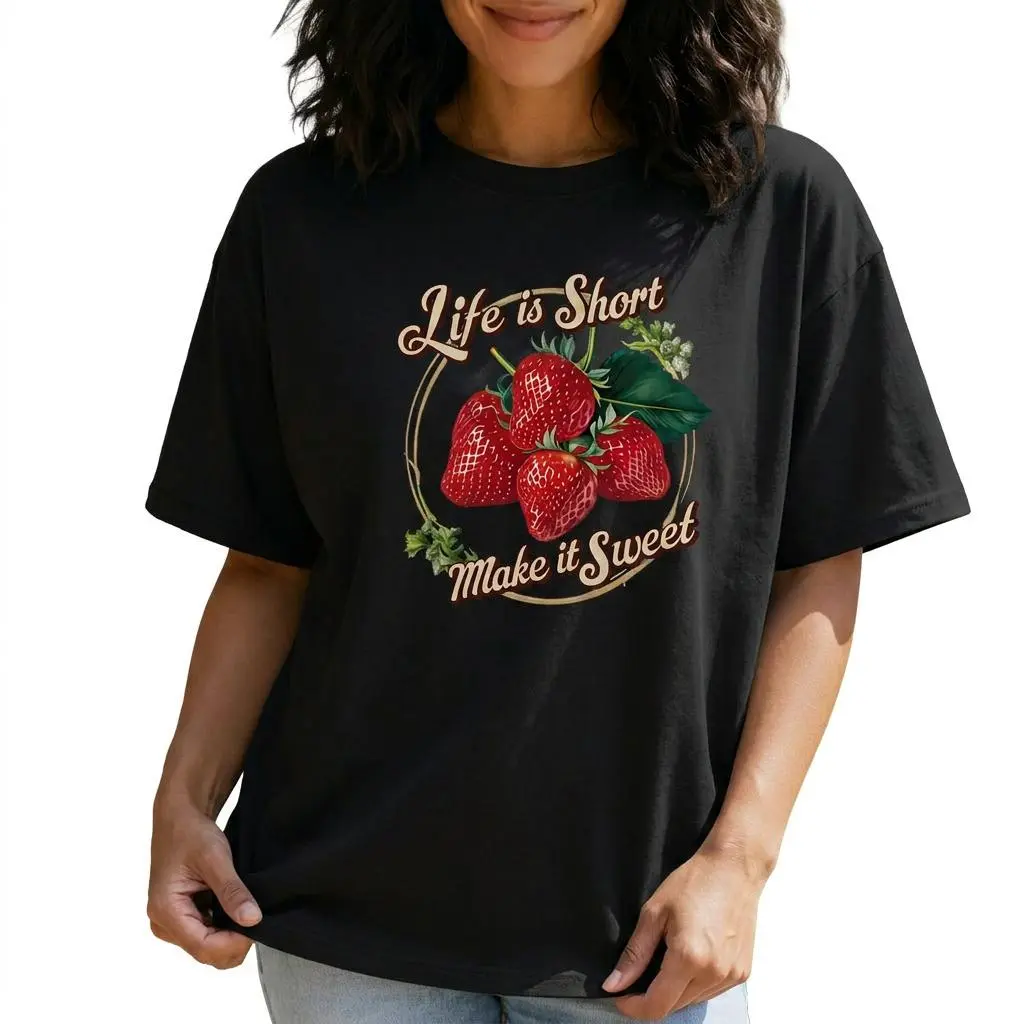 Retro Strawberry Graphic Tee Women Life Is Short Make It Sweet Vintage Shirt