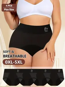 4-Pack Plus Size Underwear, 0xl-5xl Sizes, Women's Period Panties, Triangle Style, Elegant, Leak-Proof, Breathable Mesh, Comfortable Fit, Breathable Mesh Knicker