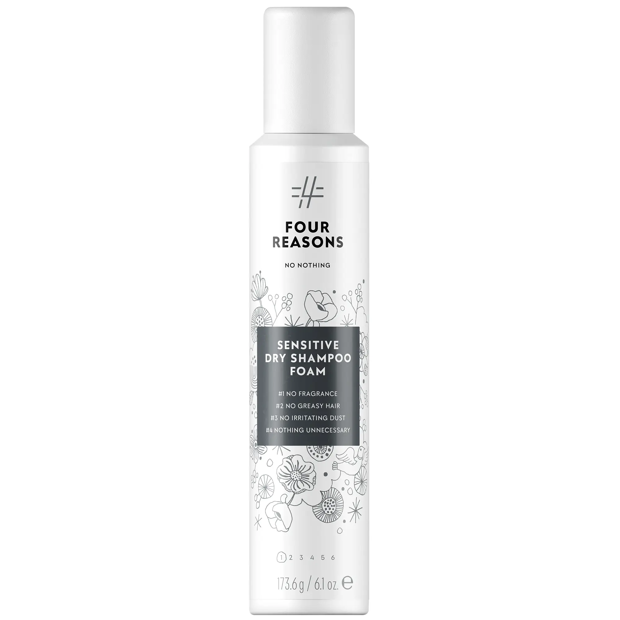 Four Reasons No Nothing Sensitive Dry Shampoo Foam, Fragrance-Free Oil-Absorbing Mousse for Sensitive Scalp & All Hair Colors, 6.1 oz